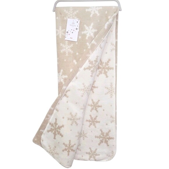 Docofil Reversible Ivory Tan Snowflakes Throw Blanket 51x67 Made in Portugal - Picture 1 of 11